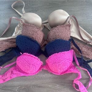 Pushup Bra Set - Size 32A / A32 - La Senza an Aerie - Pink, Navy, and Tan